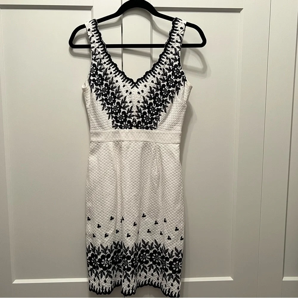 kate spade White Dress with Black Floral Embroidery